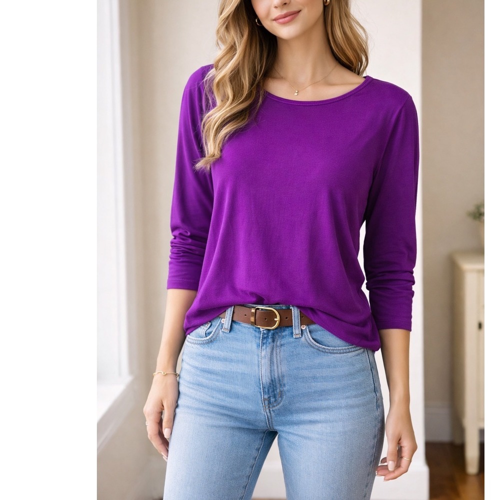Lauren Ralph Lauren Purple Long Sleeve Crew Neck Top XXL Plus Size Cotton